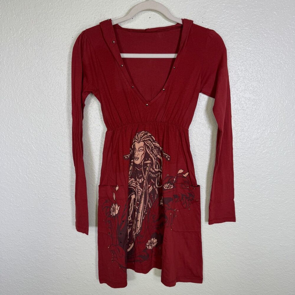 Key Closet Tunic Top Womens Small Medusa Motorcycle Y2K Biker Grunge Hooded